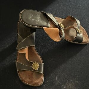 Isonga Women's Black Sandals with Gold Floral Details